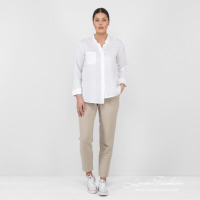 UMBER Shirt white 8 white linen blouse long sleeves in full view.