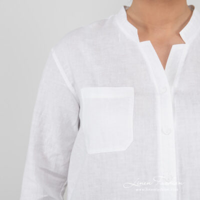 UMBER Shirt white 11 white linen blouse long sleeves with pocket.