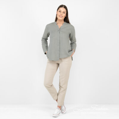 UMBER Shirt green 8 green linen blouse full view.