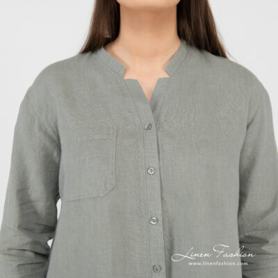 UMBER Shirt green 11 green linen blouse, button closure, V neck form.