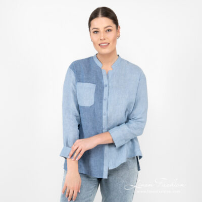 UMBER Shirt blue 9 linen blue blouse, washed two contrast colors in front.