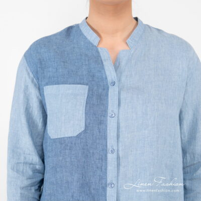 UMBER Shirt blue 10 linen blue blouse with button closure, pocket.