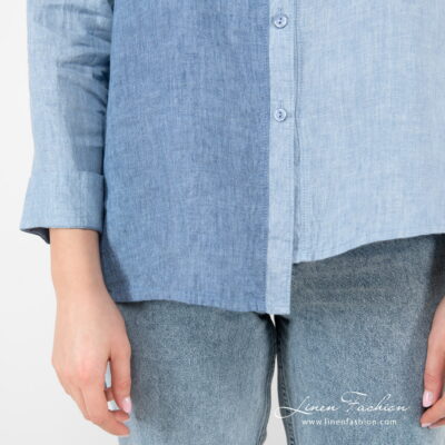 UMBER Shirt blue 11 linen blue blouse, asymmetrical bottom.