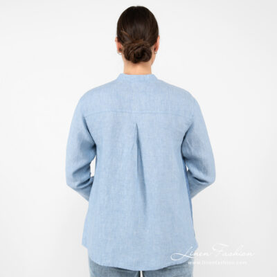 UMBER Shirt blue 12 linen blue blouse from backside.