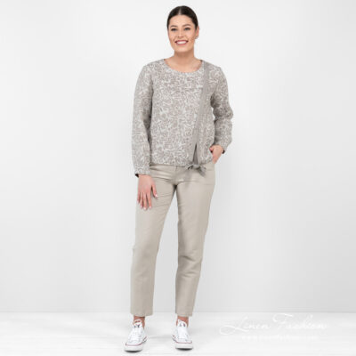 CYBIL Blouse beige 8 linen cotton beige jacquard blouse full view.