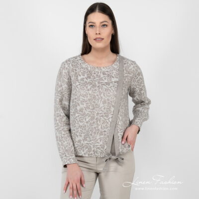 CYBIL Blouse beige 7 linen cotton beige jacquard blouse.