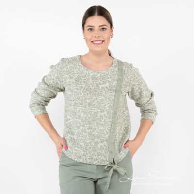 CYBIL Blouse green 7 green flower blouse jacquard fabric.