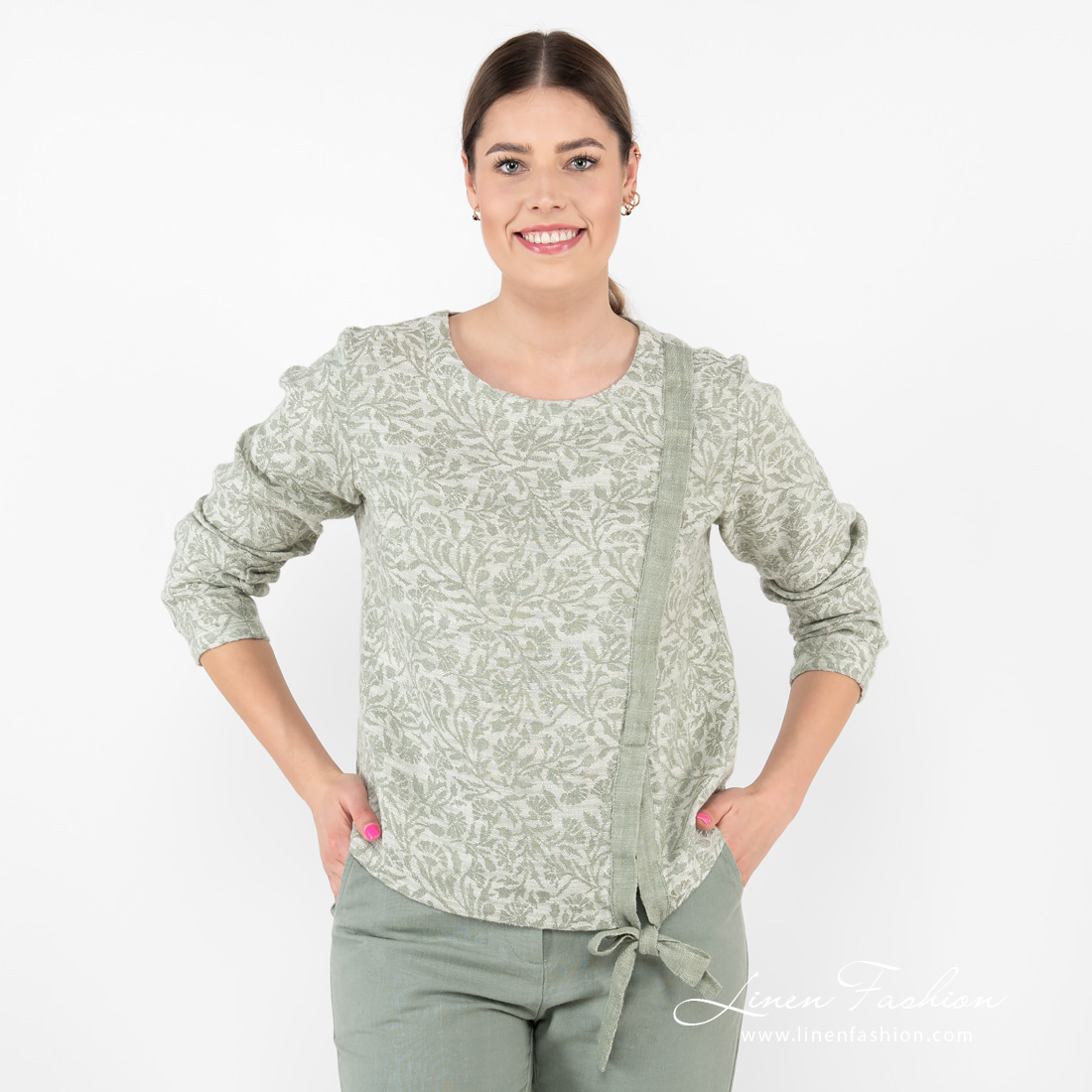 green flower blouse jacquard fabric.