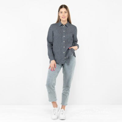 SAFARI Shirt blue striped 8 linen striped blouse washed.