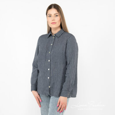 SAFARI Shirt blue striped 11 linen striped blouse long sleeves.