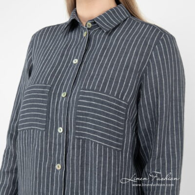 SAFARI Shirt blue striped 10 linen striped blouse with 2 pockets.