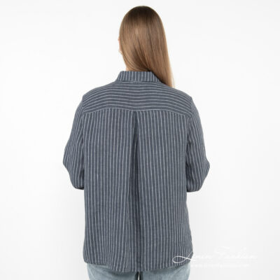 SAFARI Shirt blue striped 12 linen striped blouse from backside.