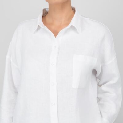 white linen shirt blouse, with button closure