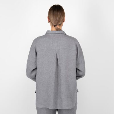 ODILE Shirt dark grey 12 grey linen blouse shirt from backside