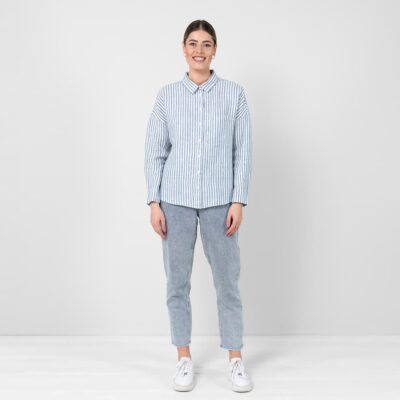 ODILE Shirt striped blue and white 8 Striped blue linen shirt, 100% linen