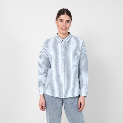 ODILE Shirt striped blue and white 7 Striped blue linen shirt