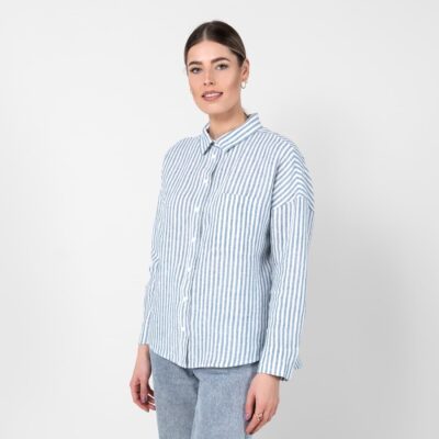ODILE Shirt striped blue and white 10 Striped blue linen shirt, long sleeves