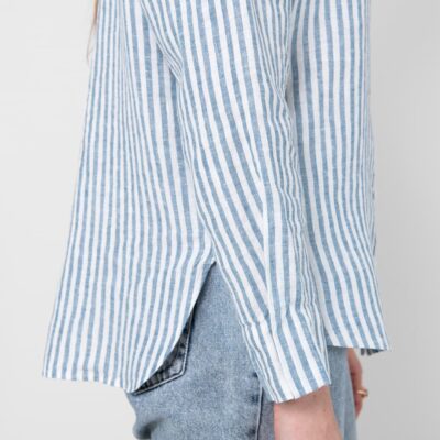 ODILE Shirt striped blue and white 11 Striped blue linen shirt, slits on sides