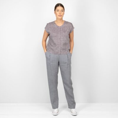 linen violet blouse in checks