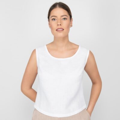 MYLA Blouse white 7 white linen blouse sleevless round neck