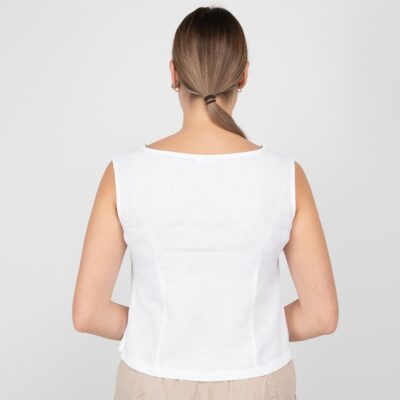 MYLA Blouse white 8 white linen blouse sleevless from backside