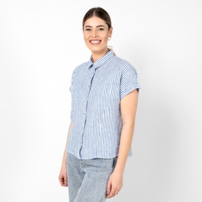 ORSI Shirt striped blue 9 Striped blue white linen shirt, 100% linen