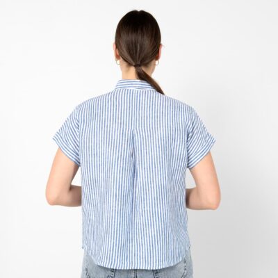ORSI Shirt striped blue 10 Striped blue white linen shirt, short sleeves