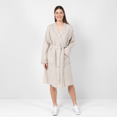 Natural linen bathrobe for women