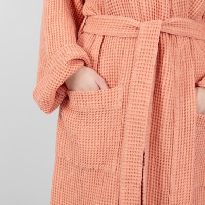 BINGO Bathrobe peach 10 linen cotton peach bathrobe 2 pockets.
