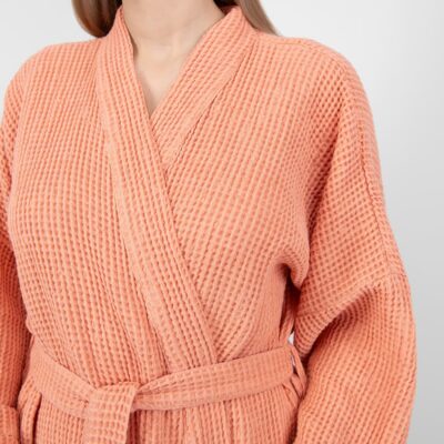 BINGO Bathrobe peach 11 linen cotton peach bathrobe, simple collar.