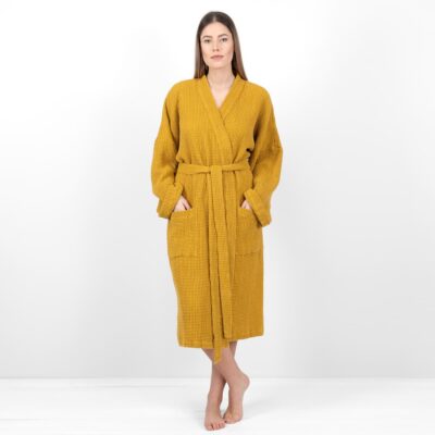BINGO Bathrobe mustard 7 linen cotton mustard bathrobe