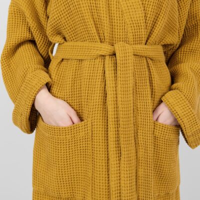 BINGO Bathrobe mustard 11 linen cotton mustard bathrobe with 2 pockets.