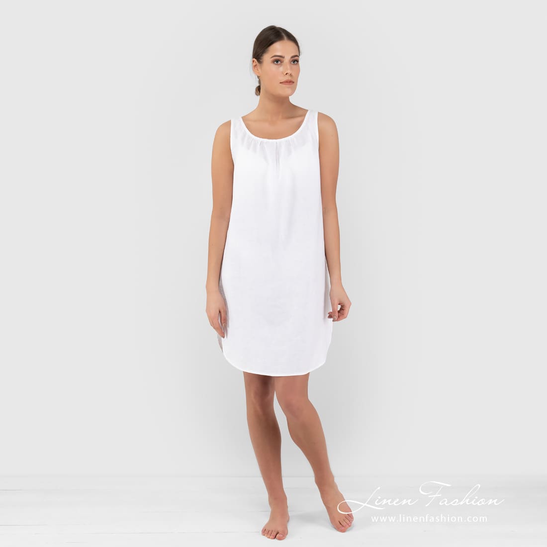 knee length dresses for ladies 100% Organic Linen Nightgown Natural / Medium main image 0