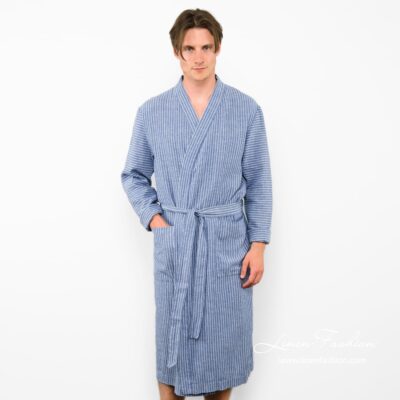 ARAS LIN Bathrobe blue 7 Blue mens bathrobe, ARAS.