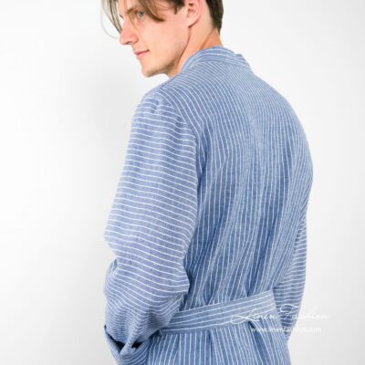 ARAS LIN Bathrobe blue 11 Linen mens bathrobe, aras, blue.