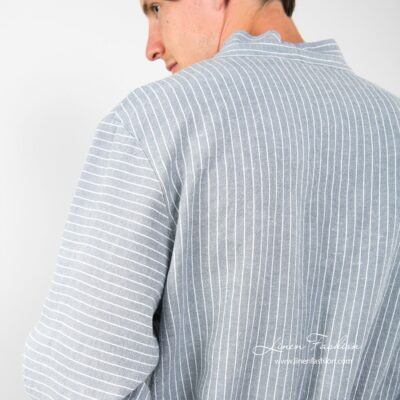 ARAS LIN Bathrobe grey 13 Mens bathrobe of linen fabric, grey.