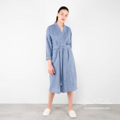 MARY Bathrobe blue 8 Linen womens bathrobe in blue color.