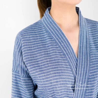 MARY Bathrobe blue 9 Stiped blue linen womens bathrobe.