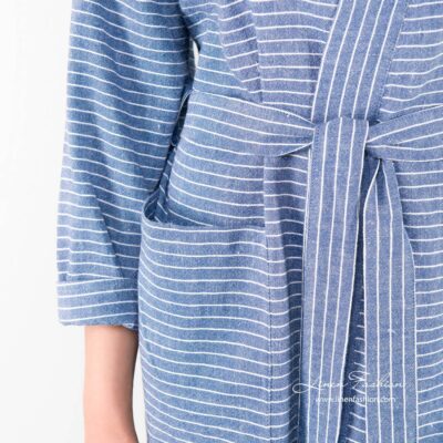 MARY Bathrobe blue 10 Linen womens robe in blue with a belt