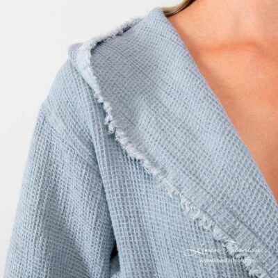 VILMA Bathrobe bluish 12 Womens bathrobe with fringes in linen-cotton.