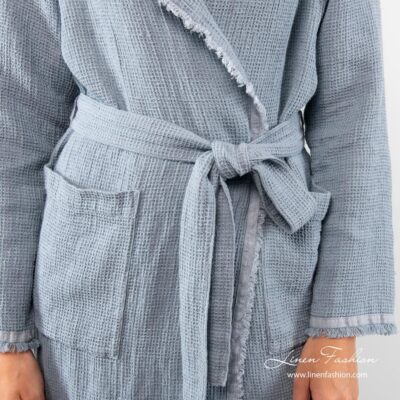 VILMA Bathrobe bluish 14 Blue womens bathrobe in linen-cotton.