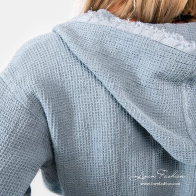 VILMA Bathrobe bluish 15 Linen blue bathrobe with a hood