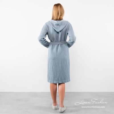 VILMA Bathrobe bluish 16 Blue colored bathrobe with fringes for women, linen-cotton.