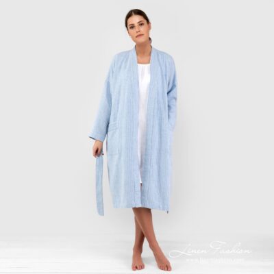 AIRA Bathrobe blue 7 AIRA blue linen cotton bathrobe with belt