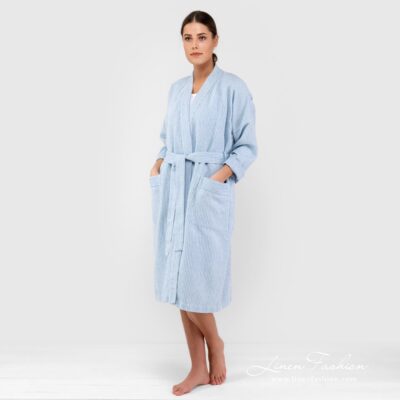 AIRA Bathrobe blue 5 AIRA blue linen cotton bathrobe