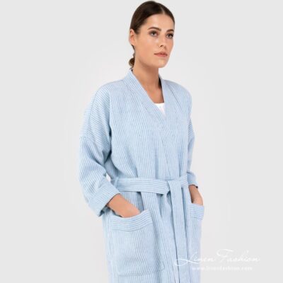 AIRA Bathrobe blue 6 AIRA blue linen cotton bathrobe with pockets