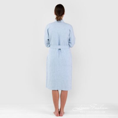 AIRA Bathrobe blue 8 AIRA blue linen cotton bathrobe from back side