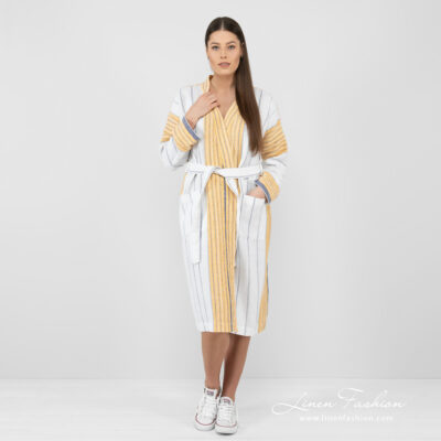KORA Bathrobe white striped 7 striped bathrobe linen cotton.