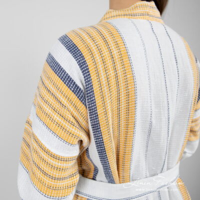KORA Bathrobe white striped 11 striped bathrobe linen cotton waffle design.