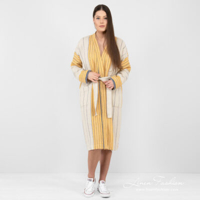 KORA Bathrobe beige striped 8 linen cotton beige striped bathrobe.